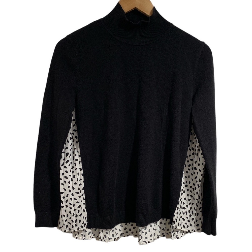 Ann Taylor sweater black pleated polyester‎ printed back xs